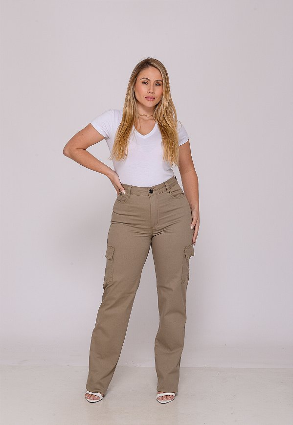 Calça Cargo Feminina 7948 Bege Escuro [F075]