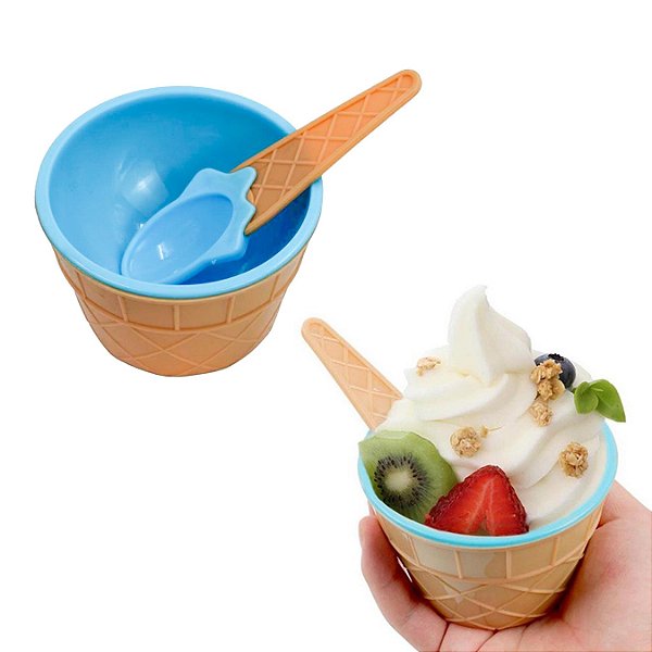 Pote Com Colher Para Sorvete Formato De Casquinha [F102]