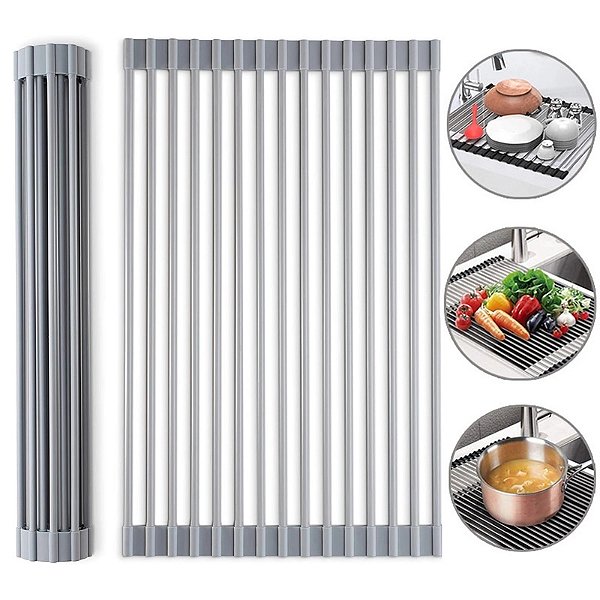 Escorredor De Pia Dobravel Portatil Aço Inox Tamanho:47x30 G [F102]