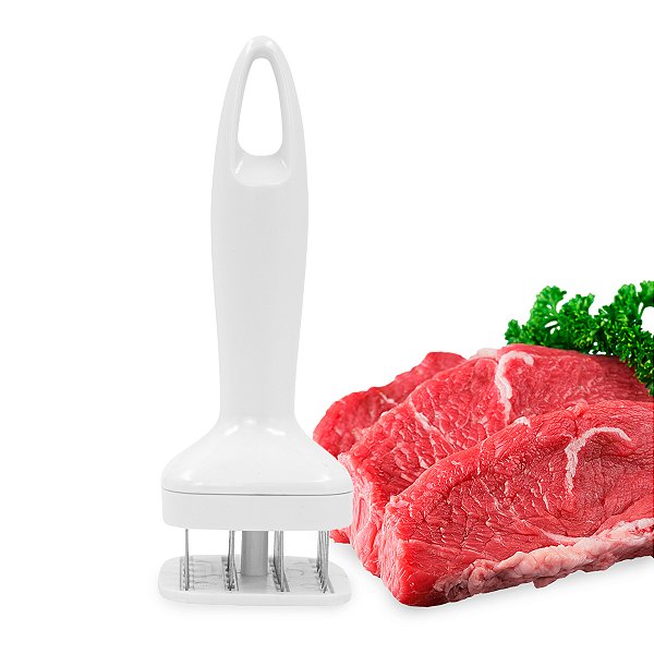 Amaciador De Carne Furador Batedor Manual Inox  Cor: Branco [F102]