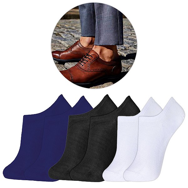 Kit 3 Pares Meia Invisível Masculina 40-46 Cores Sortidas [F102]