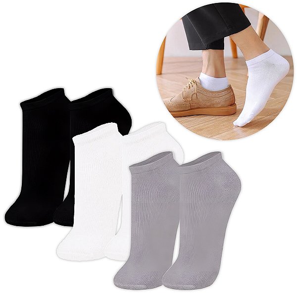 Kit 3 Pares Meia Cano Curto Masculino 40-46 Cores Sortidas [F102]