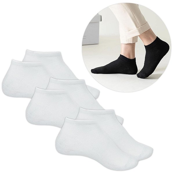 Kit 3 Pares Meia Cano Curto Masculino 40-46 Cor:branco [F102]