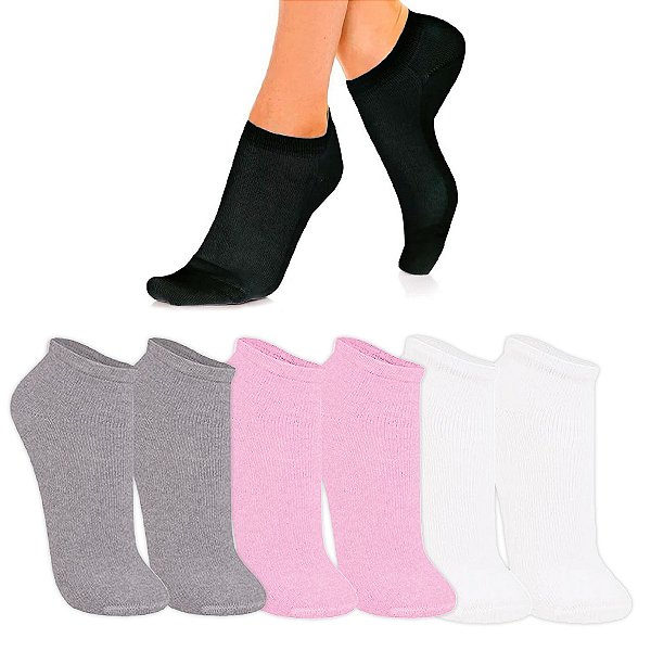 Kit 3 Pares Meia Cano Curto Feminino 35-40 Cores Sortidas [F102]