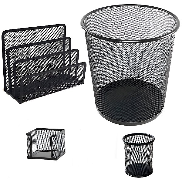 Conjunto Kit Escritório 4 Peças Organização Preto Aço [F102]