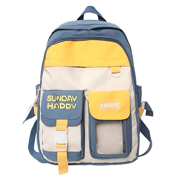 Mochila Juvenil Feminina Passeio Cores: Amarelo Com Azul [F102]