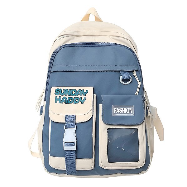 Mochila Juvenil Feminina Passeio Cores: Azul Com Branco [F102]