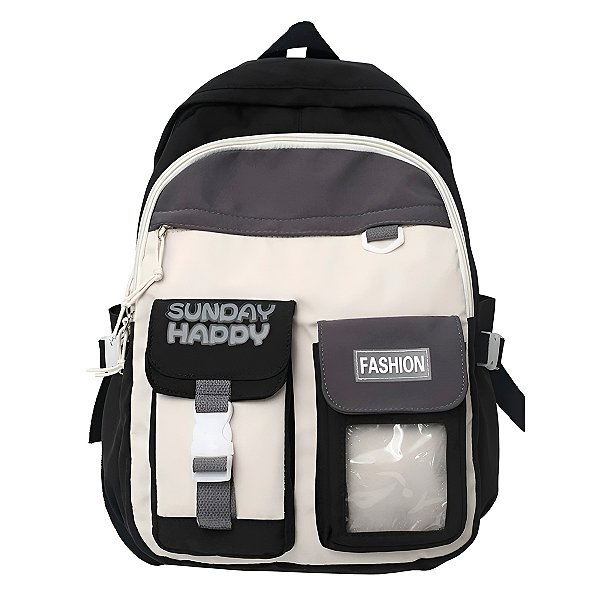 Mochila Juvenil Feminina Passeio Cores: Preto Com Branco [F102]