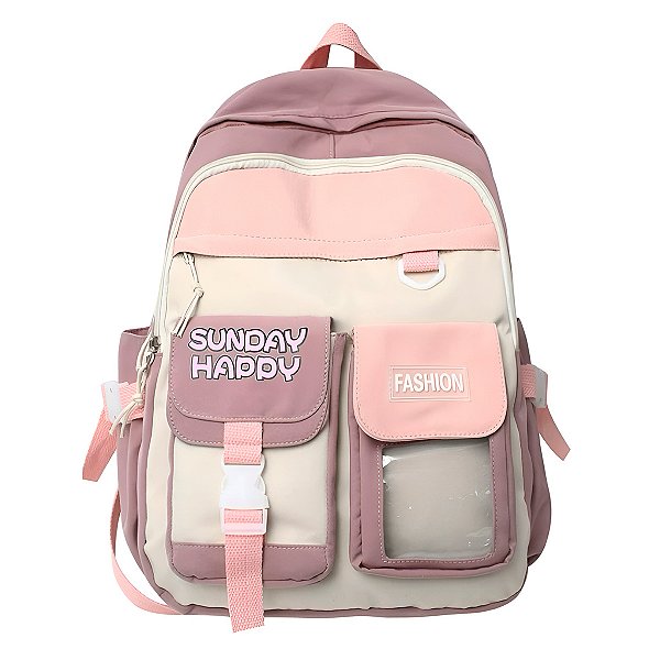 Mochila Juvenil Feminina Passeio Cores: Roxo Com Rosa [F102]