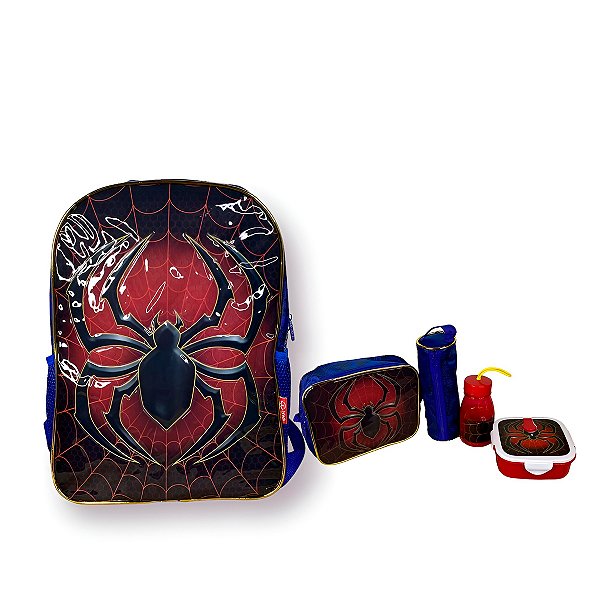 Kit Mochila Escolar Infantil Homem Aranha Cor: Azul [F102]