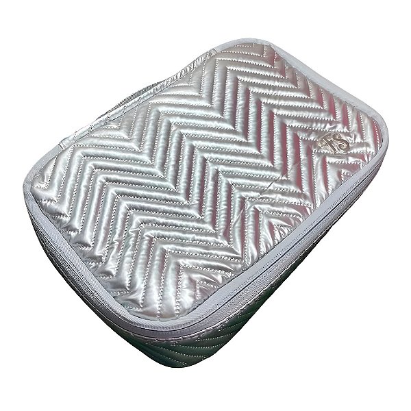 Bolsa Necessaire Estilo Matelassê Chevron Metálico Cor:cinza [F102]