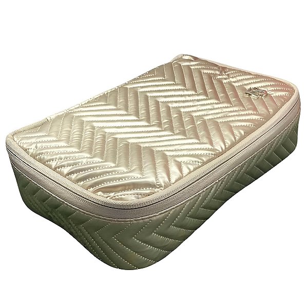 Bolsa Necessaire Estilo Matelassê Chevron Metálico Dourado [F102]