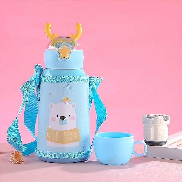 Garrafinha Squeeze Infantil Garrafa Canudo Térmica Cor:azul [F102]
