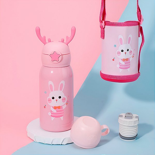 Garrafinha Squeeze Infantil Garrafa Canudo Térmica Cor:rosa [F102]