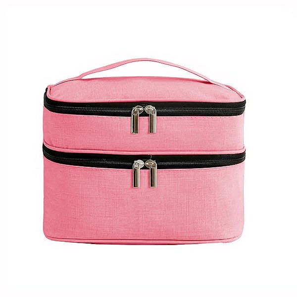 Necessaire Viagem Dupla Organizador Maquiagem Cor:rosa [F102]
