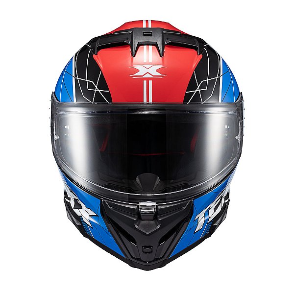 Capacete Texx Fecha Kaiman Vector Azu Verm Pret Branc Bril 58 [F016]