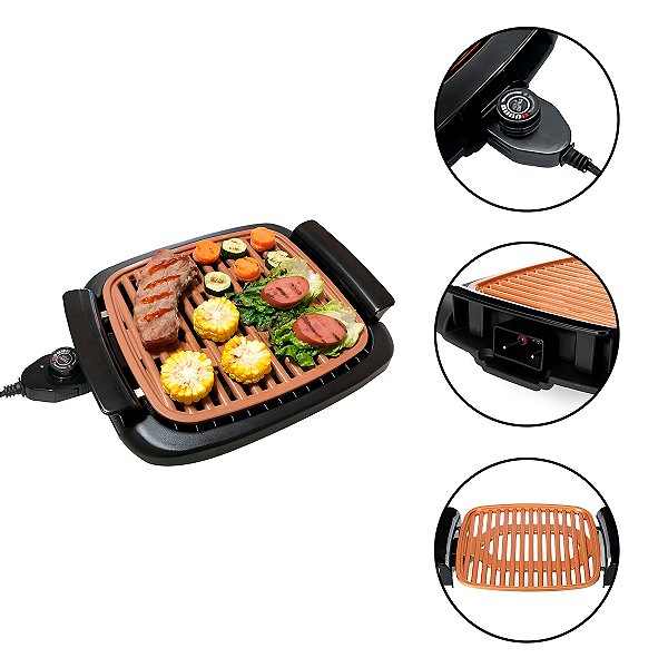 Grelha Grill Elétrico Por Indução Antiaderente Portátil [F102]