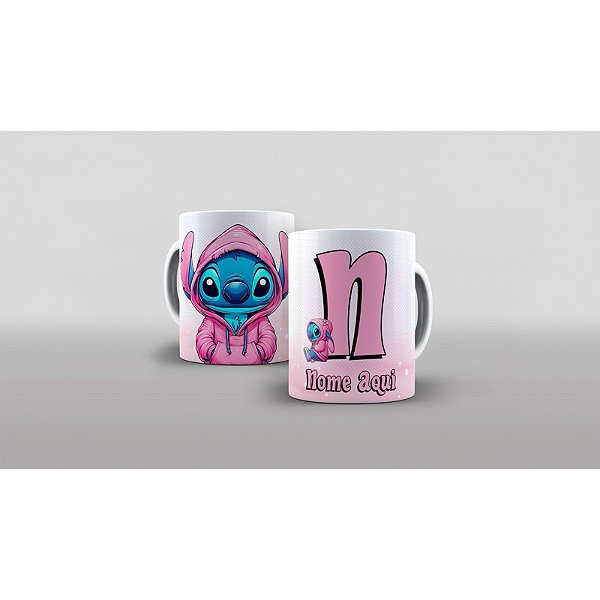Caneca Personalizada Unykk Arte Lilo Stitch Alfabeto Coloque Seu nome Com sua Inicial