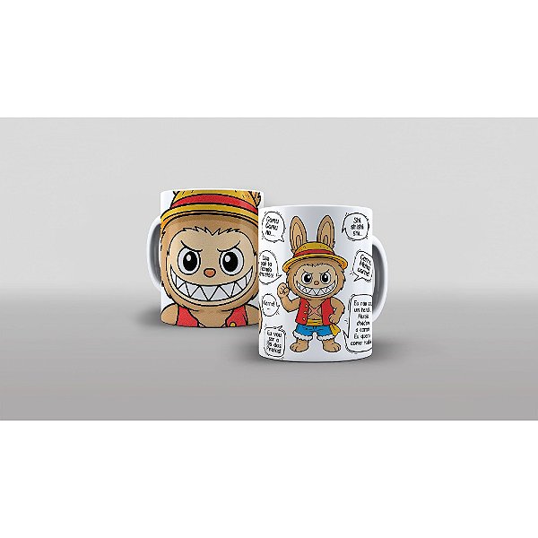 Caneca Unykk Personalizada Arte labubu Luffy One Piece eu vou ser o rei dos piratas pra caneca