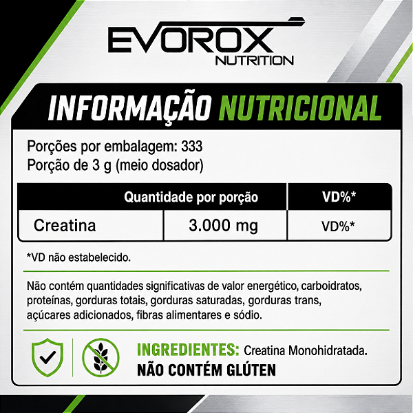 CREATINA MONOHIDRATADA 1 KG - EVOROX NUTRITION