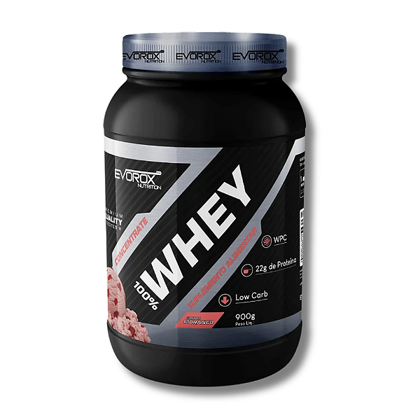 WHEY PROTEIN 100% SABOR MORANGO 900G – EVOROX NUTRITION