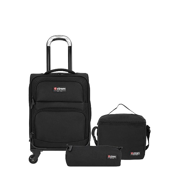 Kit Mochila Escola de Rodinha Preta Lancheira Estojo Xtrem