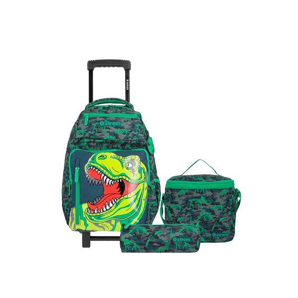 Kit Mochila de Rodinha New Run Pack 4Xt Dinossauro Verde Xtrem