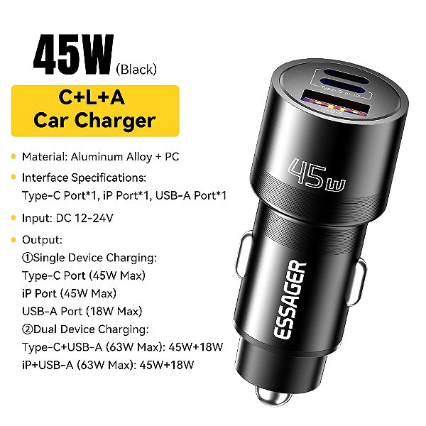 Essager Turbo 45W carregador veicular