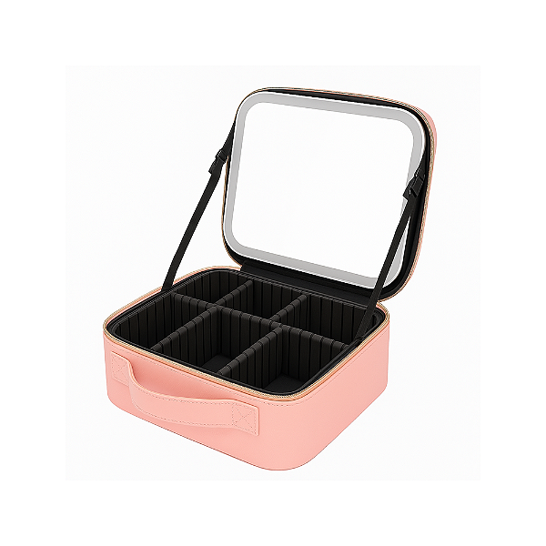 Maleta de Maquiagem com Espelho LED Rosa