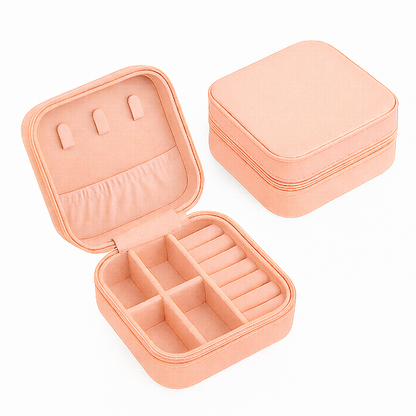 Mini Porta-Jóias em Couro Sintético Salmão