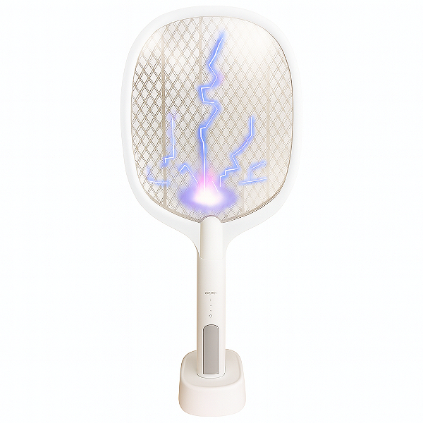 Raquete Elétrica Mata Insetos Recarregável com Base e Luz LED