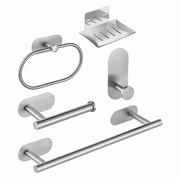 Kit Banheiro Acessórios Suporte Inox Autoadesivo Com 5 Peças