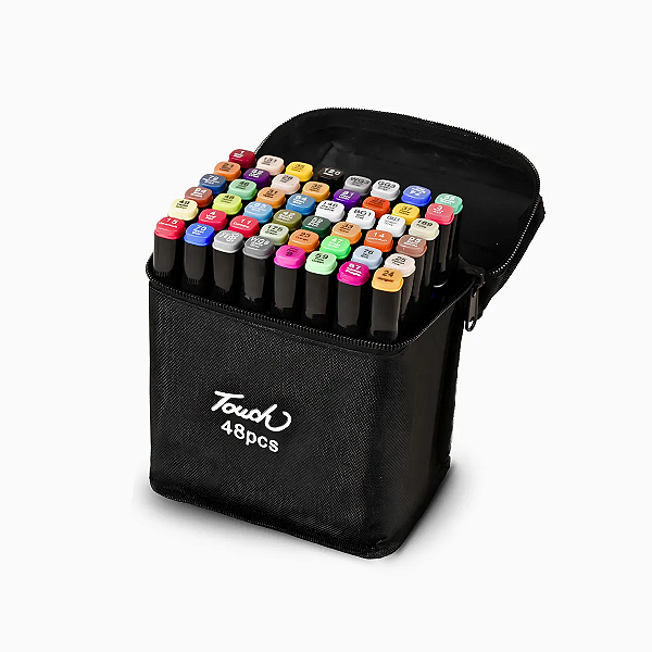 Conjunto De Canetas Marcador Permanente Ponta Dupla 48 Cores