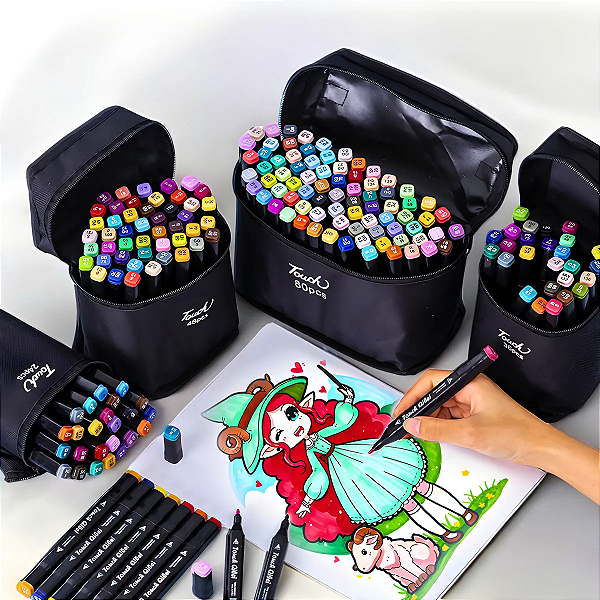 Conjunto De Canetas Marcador Permanente Ponta Dupla 24 Cores