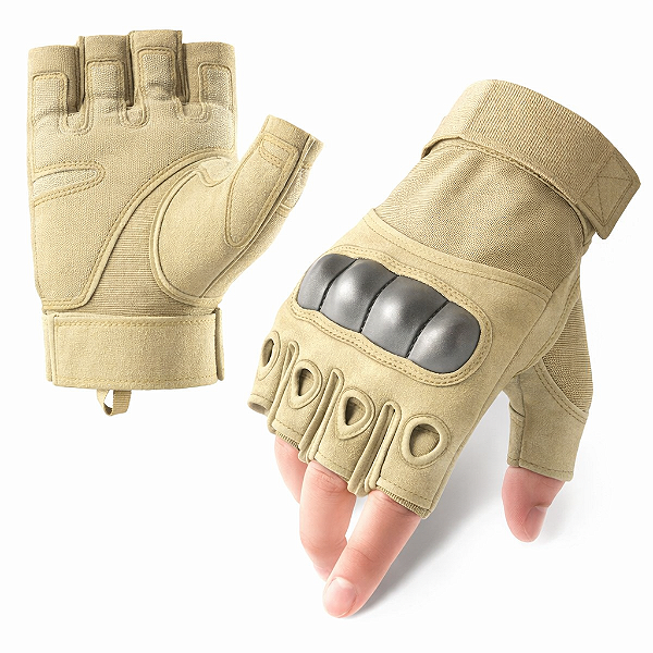 Luva Tática Militar Meio Dedo Bege