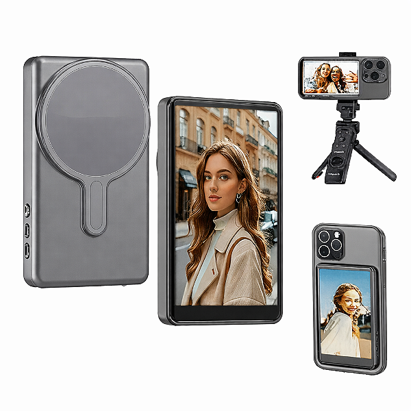 Tela Monitor de Selfie Vlog para Celular Cinza