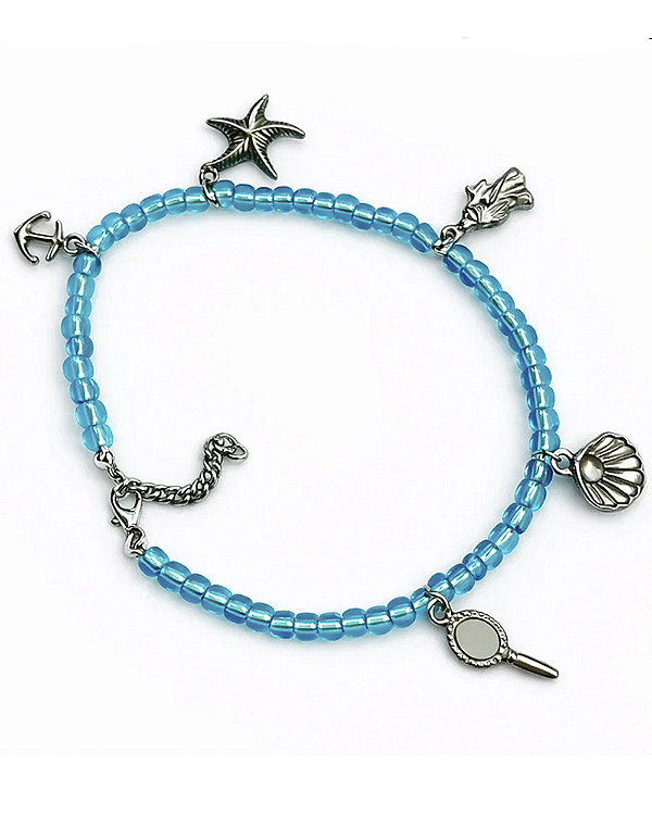 Tornozeleira de Iemanjá Azul Claro Ajustável com Pingentes