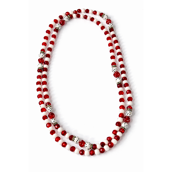 Guia de Zé Pilintra Cristal Vermelho e Branco – 60 cm