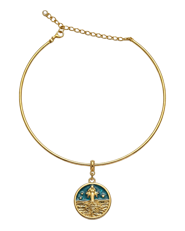 Choker Iemanjá Dourada com Medalha Esmaltada