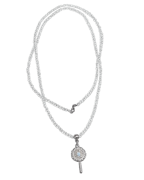 Colar de Miçangas Iemanjá com Pingente Espelho Prateado