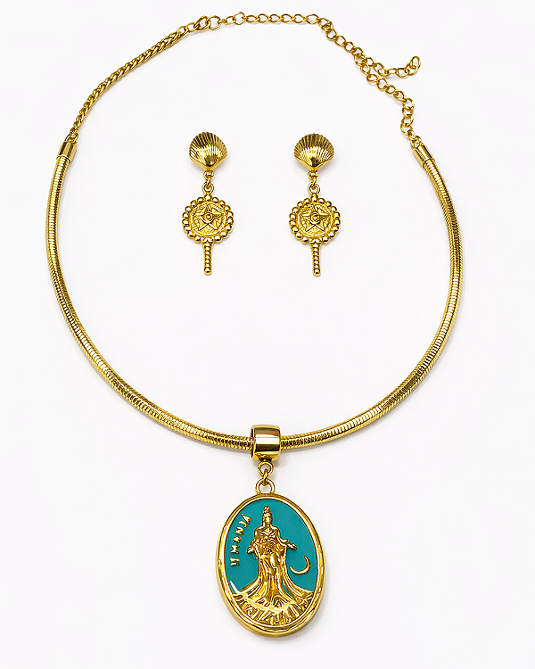 Kit Iemanjá Banhado a Ouro 18K – Choker Medalha e Brinco Búzios