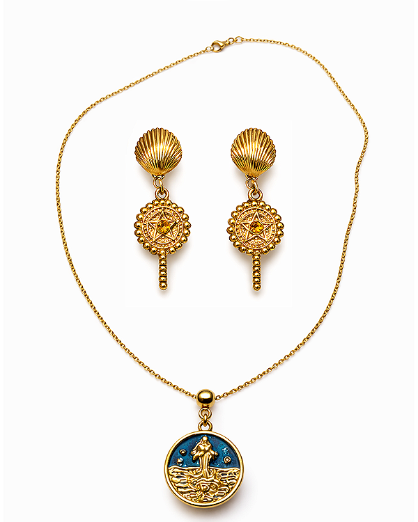 Kit Iemanjá Banhado a Ouro 18K – Colar Cartier e Brinco Búzios