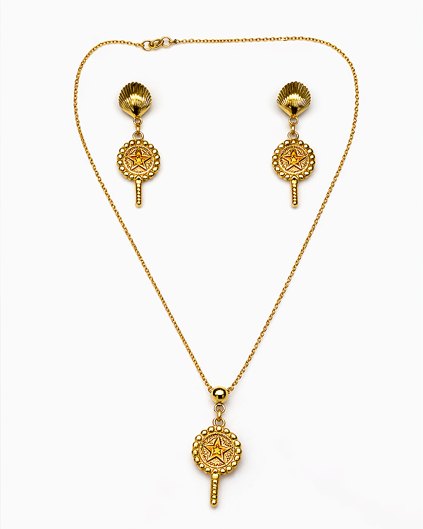 Kit Iemanjá Banhado a Ouro 18K – Colar Cartier e Brinco Abebe