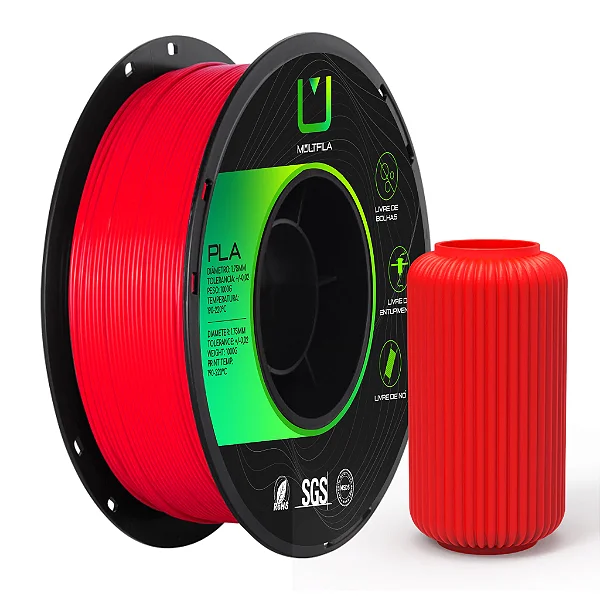 Filamento Pla Vermelho 1kg Multfila Para Impressora 3d 1.75mm