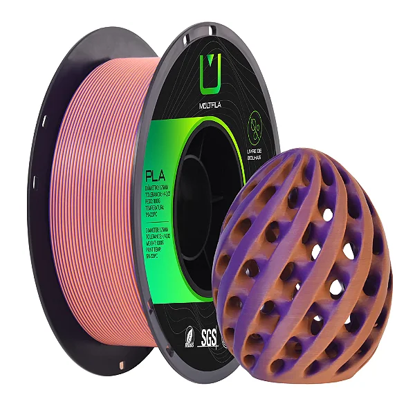 Filamento Pla Matte Duo Color Laranja e Roxo 1KG Multfila 1.75mm