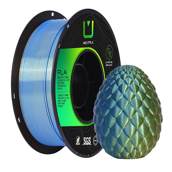 Filamento Pla Silk Duo Color Azul e Verde 1kg Multfila 1.75mm