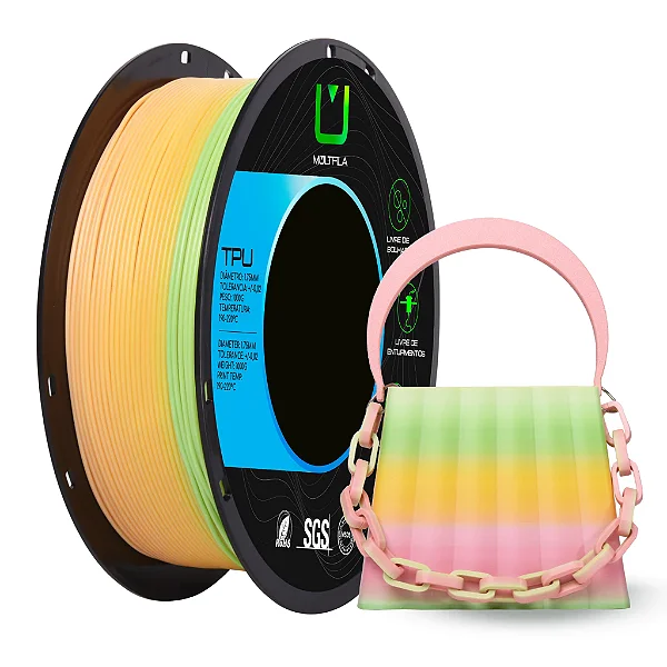 Filamento TPU Rainbow Arco Íris 1kg Multfila Para Impressora 3d 1.75mm