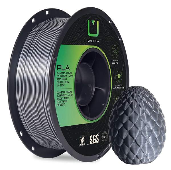 FILAMENTO PLA SILK DUAL COLOR PRETO E PRATA 1KG MULTFILA 1,75MM