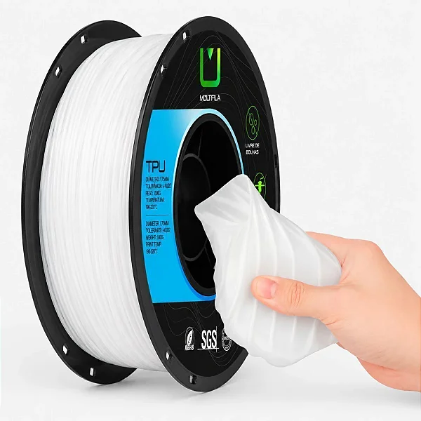 Filamento TPU Branco 1kg Multfila Para Impressora 3D 1.75mm Shore 95A