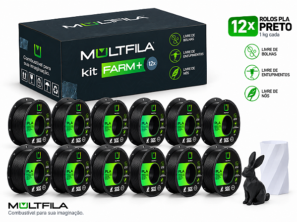 KIT FARM FILAMENTO PLA BOX 12 PRETO MULTFILA